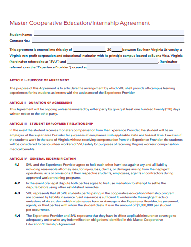 master cooperative education internship agreement template