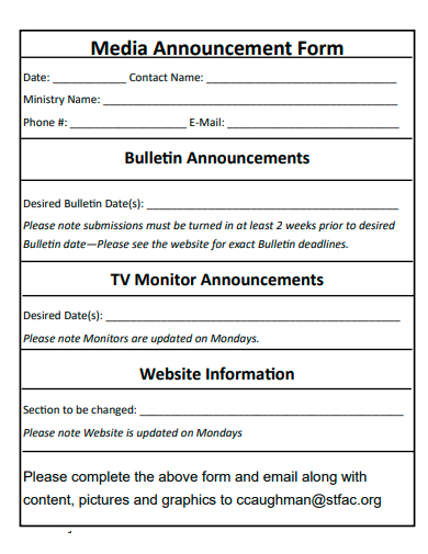 media announcement form template