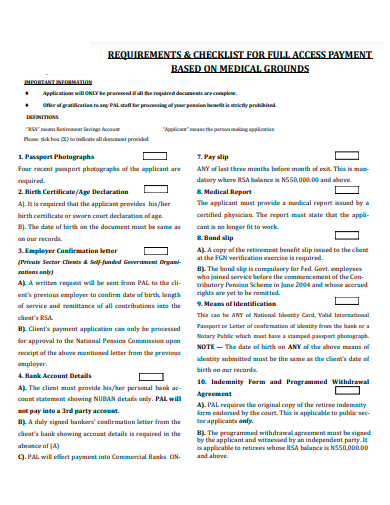 medical grounds payment checklist template