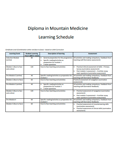 medicine learning schedule template