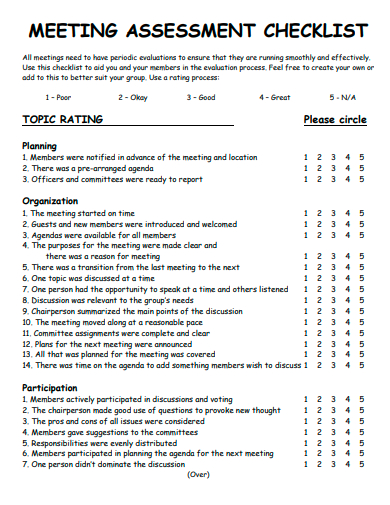 meeting assessment checklist template