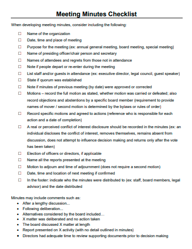 meeting minutes checklist template
