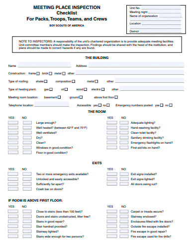 meeting place inspection checklist template