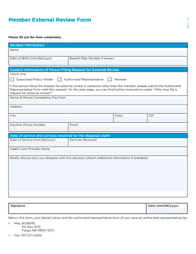 member external review form template