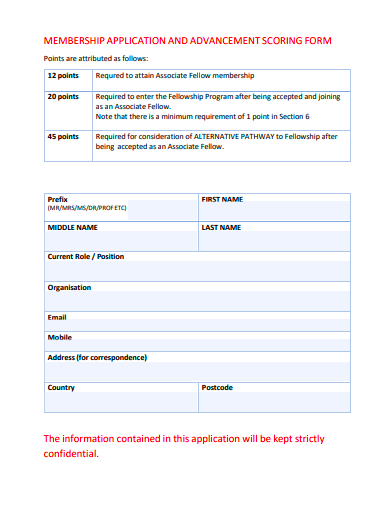 membership application and advancement scoring form template