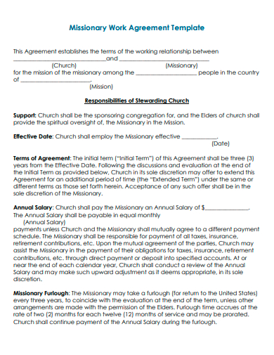 missionary work agreement template