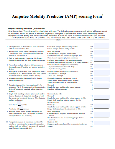 mobility predictor scoring form template