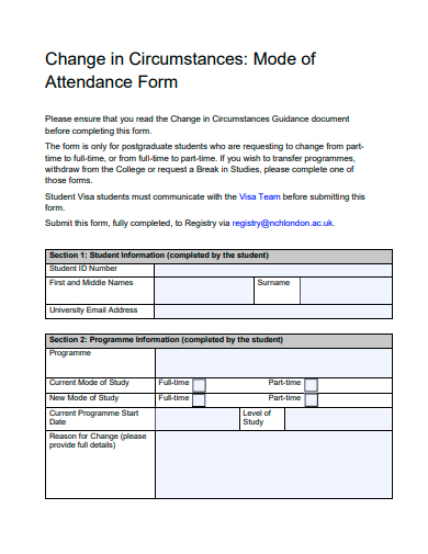 mode of attendance form template