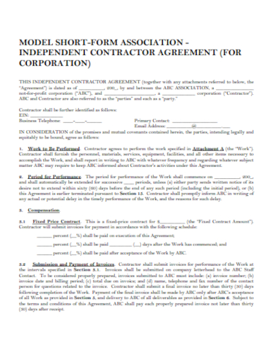 model form contractor agreement