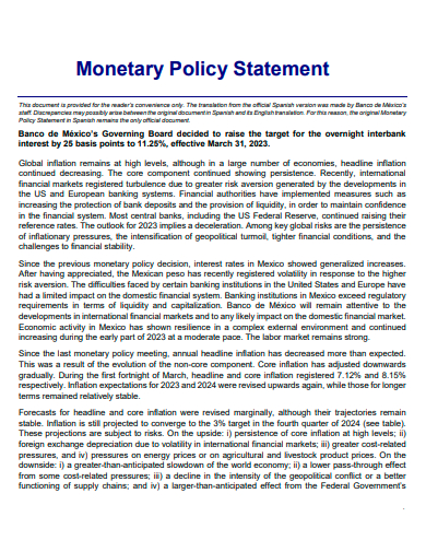 monetary policy statement template