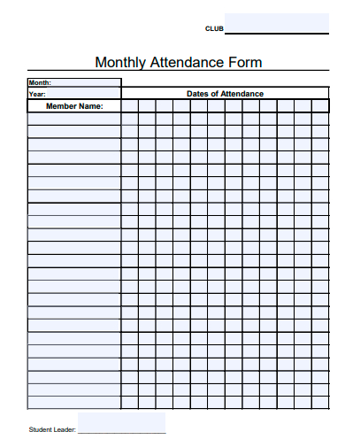 monthly attendance form template