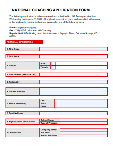 national coaching application form template