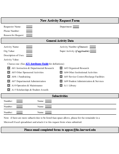 new activity request form template