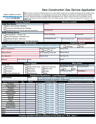 new construction gas service application template