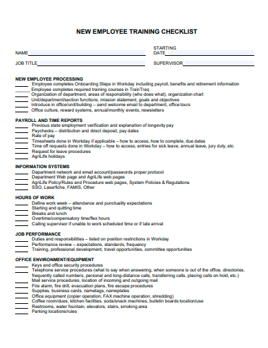 new employee training checklist template