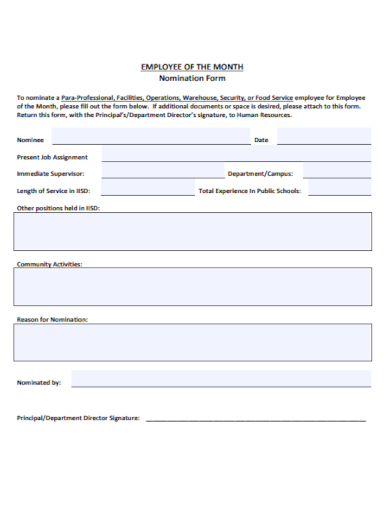 new employee of the month nomination form