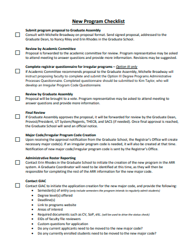 new program checklist template