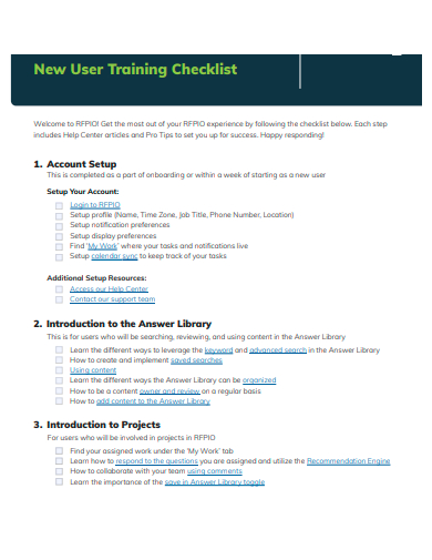 new user training checklist template