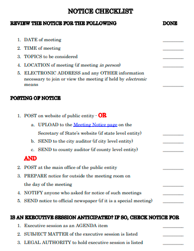 notice checklist example