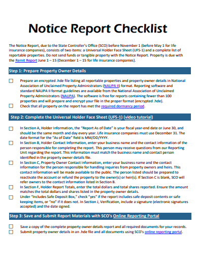 notice report checklist template
