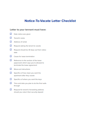 notice to vacate letter checklist template