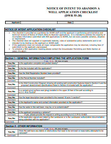 notice of intent to abandon well application checklist template