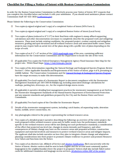 notice of intent with conservation commission checklist template