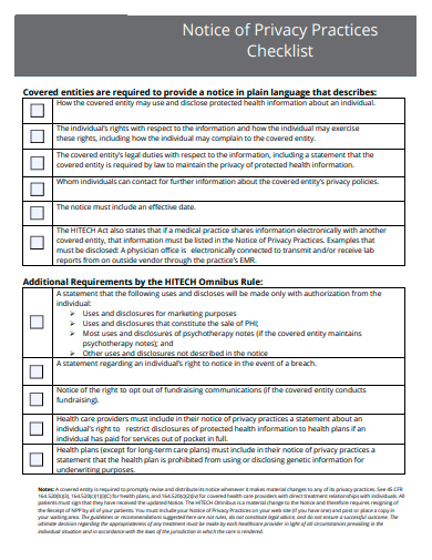 notice of privacy practices checklist template