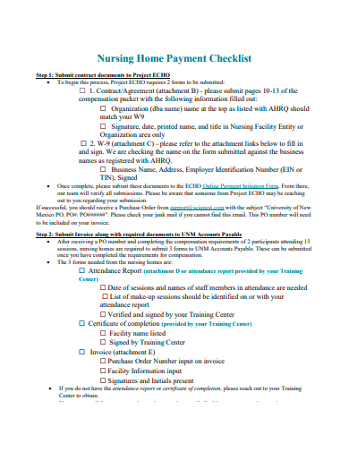nursing home payment checklist template