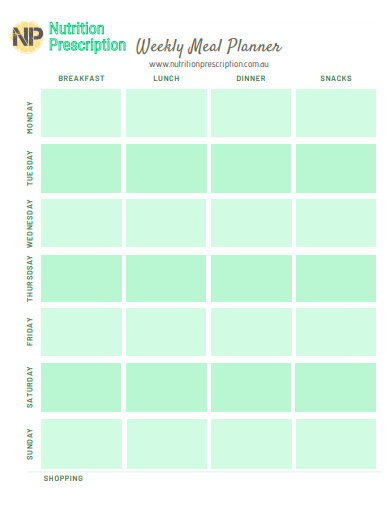 nutrition prescription weekly meal planner template