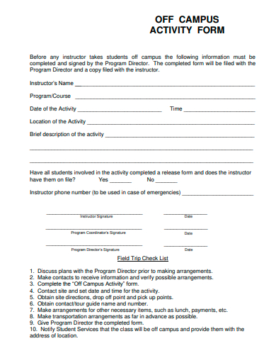 off campus activity form template