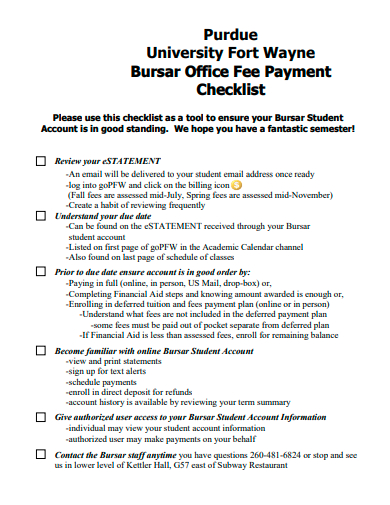 office fee payment checklist template