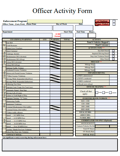 officer activity form template