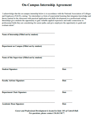 on campus internship agreement template