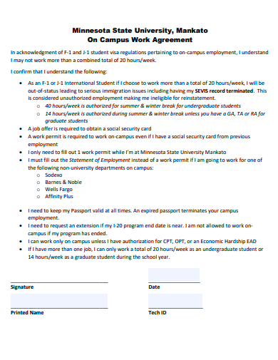 on campus work agreement template
