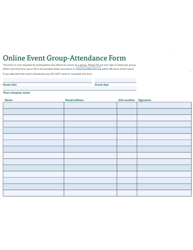 online event group attendance form template