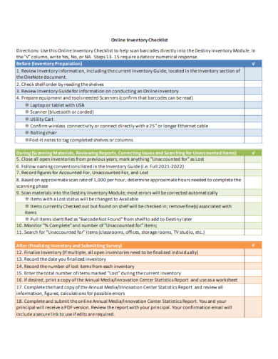 online inventory checklist