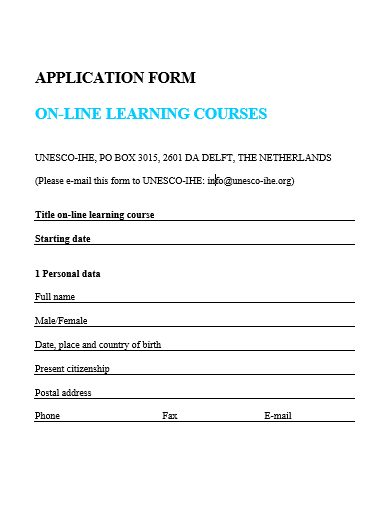 online learning course application form template