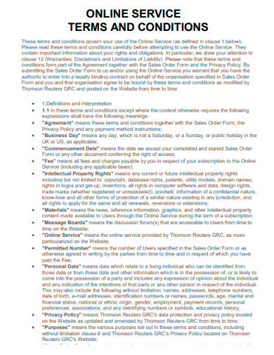 online service terms and conditions
