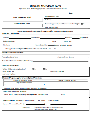 optional attendance form template