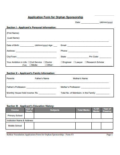 orphan sponsorship application form template