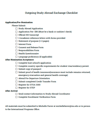 outgoing study abroad exchange checklist template