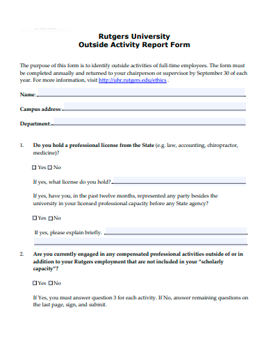 outside activity report form template