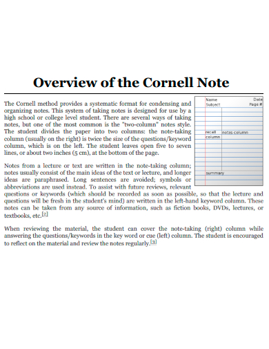 overview of the cornell note
