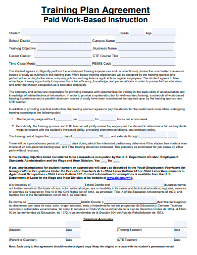 paid training plan work agreement template
