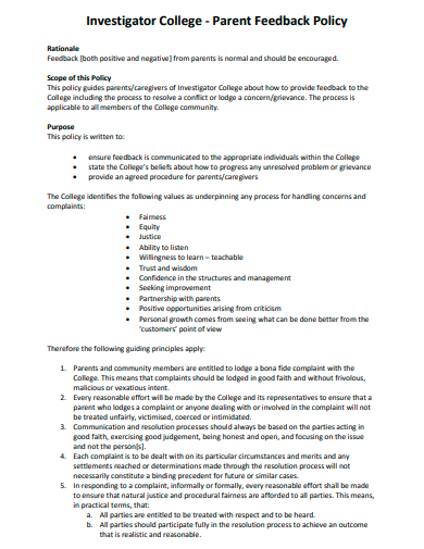 parent feedback policy template