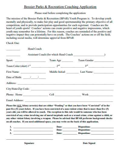 parks and recreation coaching application template
