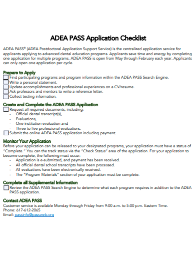 pass application checklist template