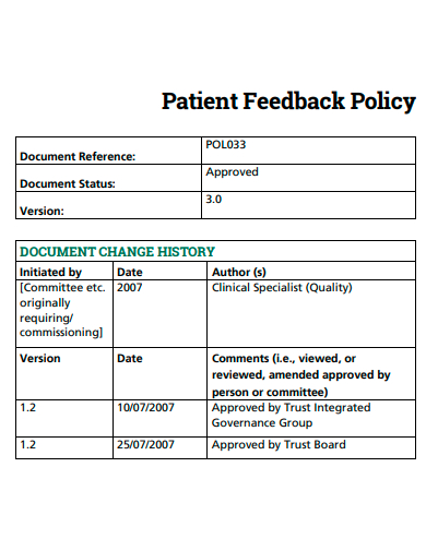 patient feedback policy template