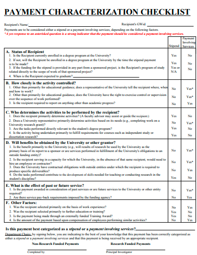 payment characterization checklist template